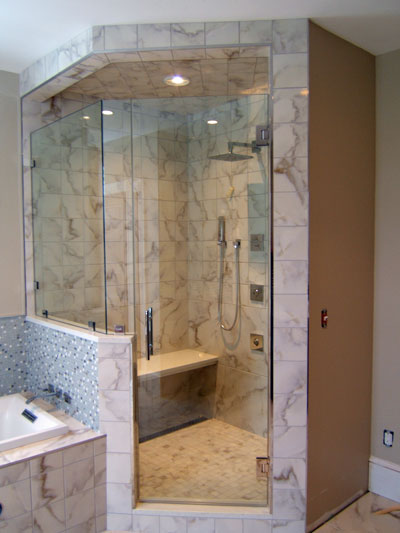 Three Panel And Up Frameless Shower Doors - Shower With Half Wall And Glass Door